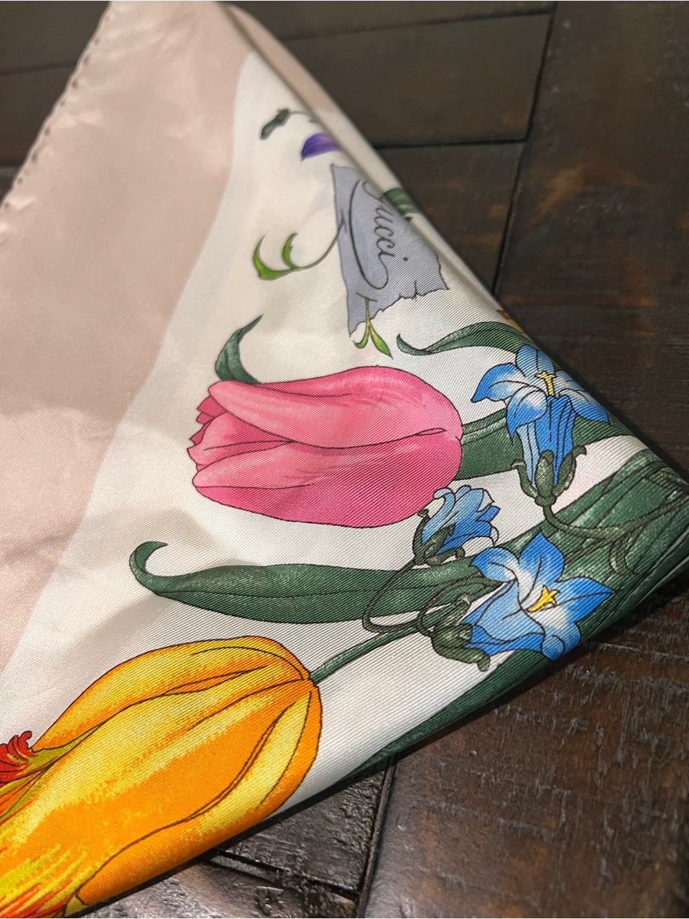 Gucci Pink, Yellow & Blue Floral Silk Scarf